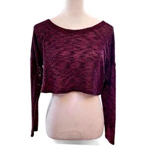 One Clothing maroon and black long sleeve knit crop top
